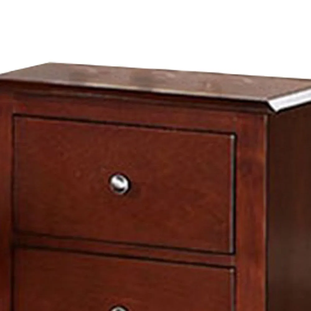 25 Inches 2 Drawer Wooden Nightstand with Metal Pulls, Brown By Casagear Home